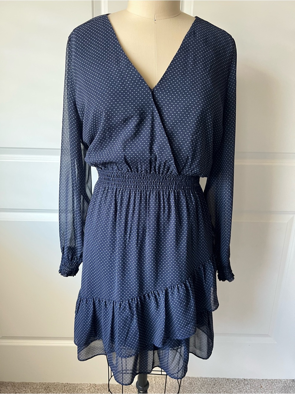 Navy Polka Dot Long-Sleeve Dress